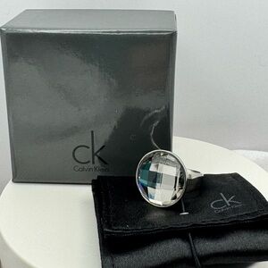 Calvin Klein Clear Gray Continuity Ring Size 8 NWT w/Box and CK pouch